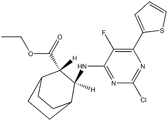 ethyl (2S,3S)-3-((2-chloro-5-fluoro-6-(thiophen-2-yl)pyrimidin-4-yl)amino)bicyclo[2.2.2]octane-2-carboxylate 结构式