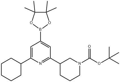 2-(Cyclohexyl)-6-(N-Boc-piperidin-3-yl)pyridine-4-boronic acid pinacol ester 结构式