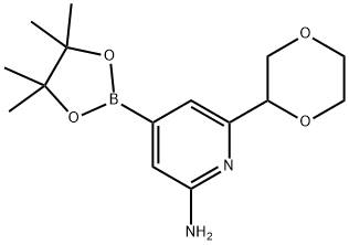 6-(1,4-dioxan-2-yl)-4-(4,4,5,5-tetramethyl-1,3,2-dioxaborolan-2-yl)pyridin-2-amine 结构式