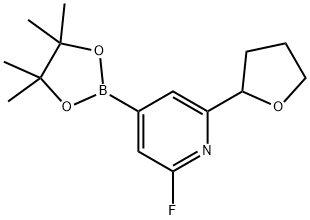 2-fluoro-6-(tetrahydrofuran-2-yl)-4-(4,4,5,5-tetramethyl-1,3,2-dioxaborolan-2-yl)pyridine 结构式