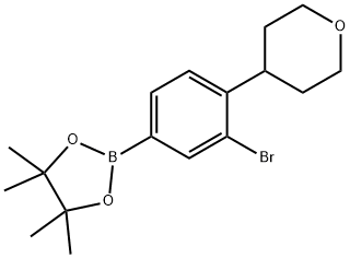 2-(3-bromo-4-(tetrahydro-2H-pyran-4-yl)phenyl)-4,4,5,5-tetramethyl-1,3,2-dioxaborolane 结构式
