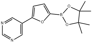 5-(5-(4,4,5,5-tetramethyl-1,3,2-dioxaborolan-2-yl)furan-2-yl)pyrimidine 结构式