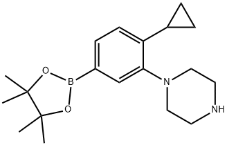 1-(2-cyclopropyl-5-(4,4,5,5-tetramethyl-1,3,2-dioxaborolan-2-yl)phenyl)piperazine 结构式