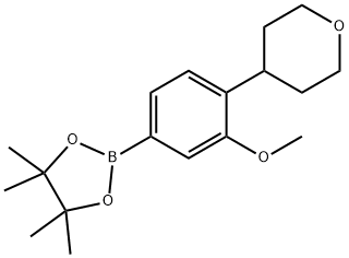 2-(3-methoxy-4-(tetrahydro-2H-pyran-4-yl)phenyl)-4,4,5,5-tetramethyl-1,3,2-dioxaborolane 结构式