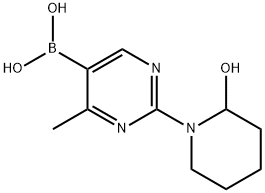 4-Methyl-2-(2-hydroxypiperidino)pyrimidine-5-boronic acid 结构式