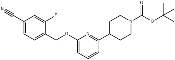 4-(6-(((4-氰基-2-氟苄基)氧基)吡啶-2-基)哌啶-1-甲酸叔丁酯 结构式