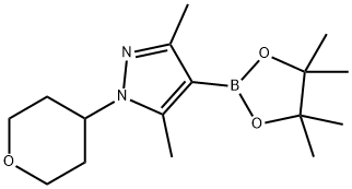 3,5-dimethyl-1-(tetrahydro-2H-pyran-4-yl)-4-(4,4,5,5-tetramethyl-1,3,2-dioxaborolan-2-yl)-1H-pyrazole 结构式