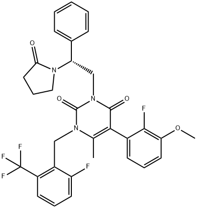 (R)-5-(2-FLUORO-3-METHOXYPHENYL)-1-(2-FLUORO-6-(TRIFLUOROMETHYL)BENZYL)-6-METHYL-3-(2-(2-OXOPYRROLID 结构式