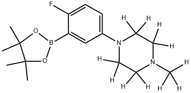 1-(4-fluoro-3-(4,4,5,5-tetramethyl-1,3,2-dioxaborolan-2-yl)phenyl)-4-(methyl-d3)piperazine-2,2,3,3,5,5,6,6-d8 结构式