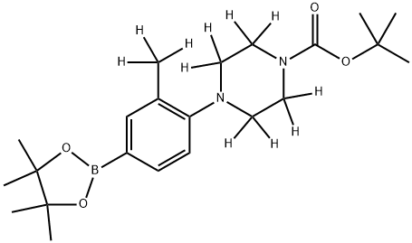 tert-butyl 4-(2-(methyl-d3)-4-(4,4,5,5-tetramethyl-1,3,2-dioxaborolan-2-yl)phenyl)piperazine-1-carboxylate-2,2,3,3,5,5,6,6-d8 结构式