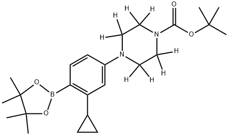 tert-butyl 4-(3-cyclopropyl-4-(4,4,5,5-tetramethyl-1,3,2-dioxaborolan-2-yl)phenyl)piperazine-1-carboxylate-2,2,3,3,5,5,6,6-d8 结构式