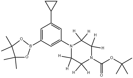 tert-butyl 4-(3-cyclopropyl-5-(4,4,5,5-tetramethyl-1,3,2-dioxaborolan-2-yl)phenyl)piperazine-1-carboxylate-2,2,3,3,5,5,6,6-d8 结构式