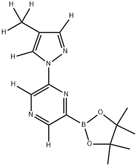 2-(4-(methyl-d3)-1H-pyrazol-1-yl-3,5-d2)-6-(4,4,5,5-tetramethyl-1,3,2-dioxaborolan-2-yl)pyrazine-3,5-d2 结构式