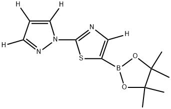 2-(1H-pyrazol-1-yl-d3)-5-(4,4,5,5-tetramethyl-1,3,2-dioxaborolan-2-yl)thiazole-4-d 结构式