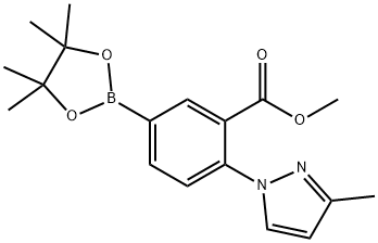 methyl 2-(3-methyl-1H-pyrazol-1-yl)-5-(4,4,5,5-tetramethyl-1,3,2-dioxaborolan-2-yl)benzoate 结构式