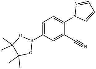 2-(1H-pyrazol-1-yl)-5-(4,4,5,5-tetramethyl-1,3,2-dioxaborolan-2-yl)benzonitrile 结构式