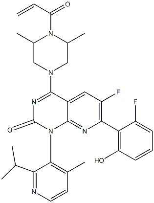 4-(4-acryloyl-3,5-dimethylpiperazin-1-yl)-6-fluoro-7-(2-fluoro-6-hydroxyphenyl)-1-(2-isopropyl-4-methylpyridin-3-yl)pyrido[2,3-d]pyrimidin-2(1H)-one 结构式