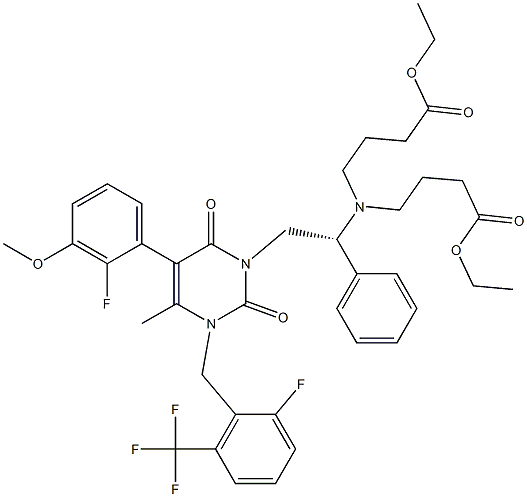 DIETHYL 4,4'-((2-(5-(2-FLUORO-3-METHOXYPHENYL)-3-(2-FLUORO-6-(TRIFLUOROMETHYL)BENZYL)-4-METHYL-2,6-D 结构式