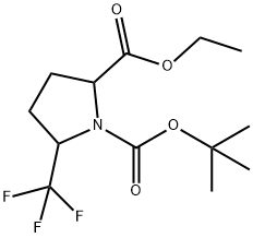 5-Trifluoromethyl-pyrrolidine-1,2-dicarboxylic acid 1-tert-butyl ester 2-ethyl ester 结构式