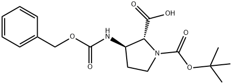 1,2-Pyrrolidinedicarboxylic acid, 3-[[(phenylmethoxy)carbonyl]amino]-, 1-(1,1-dimethylethyl) ester, (2R,3R)- 结构式