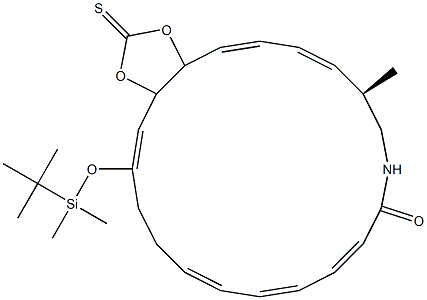 (9S,18R)-10-{[1-(tert-Butyl)-1,1-dimethylsilyl]oxy}-18-methyl-12,13-(thioxomethylenedioxy)-20-aza-2E,4E,6E,10E,14E,16E-cycloicosahexaen-1-one 结构式