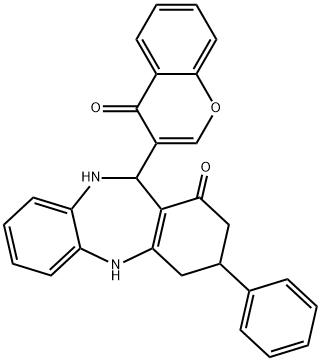 11-(4-oxo-4H-chromen-3-yl)-3-phenyl-2,3,4,5,10,11-hexahydro-1H-dibenzo[b,e][1,4]diazepin-1-one 结构式