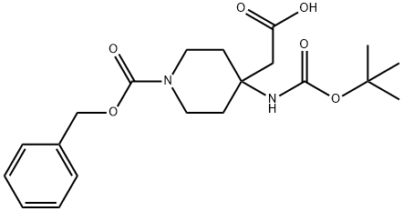 2-(1-((苄氧基)羰基)-4-((叔丁氧基羰基)氨基)哌啶-4-基)乙酸 结构式