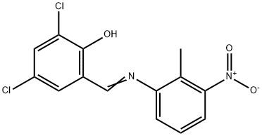 2,4-dichloro-6-{[(2-methyl-3-nitrophenyl)imino]methyl}phenol 结构式