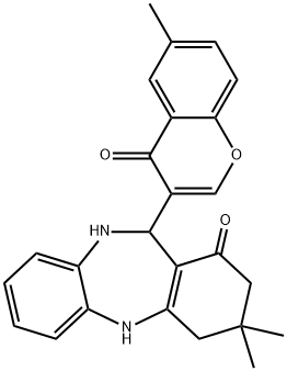 3,3-dimethyl-11-(6-methyl-4-oxo-4H-chromen-3-yl)-2,3,4,5,10,11-hexahydro-1H-dibenzo[b,e][1,4]diazepin-1-one 结构式