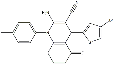 2-amino-4-(4-bromo-2-thienyl)-1-(4-methylphenyl)-5-oxo-1,4,5,6,7,8-hexahydro-3-quinolinecarbonitrile 结构式