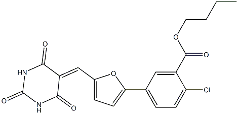 butyl 2-chloro-5-{5-[(2,4,6-trioxotetrahydro-5(2H)-pyrimidinylidene)methyl]-2-furyl}benzoate 结构式