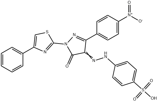 4-{2-[3-(4-nitrophenyl)-5-oxo-1-(4-phenyl-1,3-thiazol-2-yl)-1,5-dihydro-4H-pyrazol-4-ylidene]hydrazino}benzenesulfonic acid 结构式
