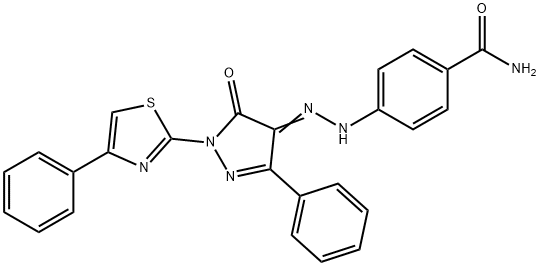 4-{2-[5-oxo-3-phenyl-1-(4-phenyl-1,3-thiazol-2-yl)-1,5-dihydro-4H-pyrazol-4-ylidene]hydrazino}benzamide 结构式