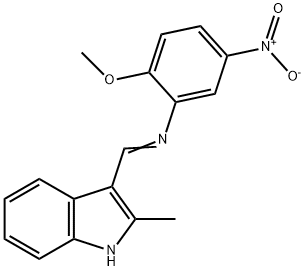 N-(2-methoxy-5-nitrophenyl)-N-[(E)-(2-methyl-1H-indol-3-yl)methylidene]amine 结构式