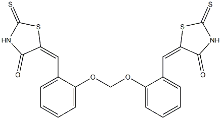 5-[2-({2-[(4-oxo-2-thioxo-1,3-thiazolidin-5-ylidene)methyl]phenoxy}methoxy)benzylidene]-2-thioxo-1,3-thiazolidin-4-one 结构式
