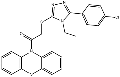 5-(4-chlorophenyl)-4-ethyl-4H-1,2,4-triazol-3-yl 2-oxo-2-(10H-phenothiazin-10-yl)ethyl sulfide 结构式