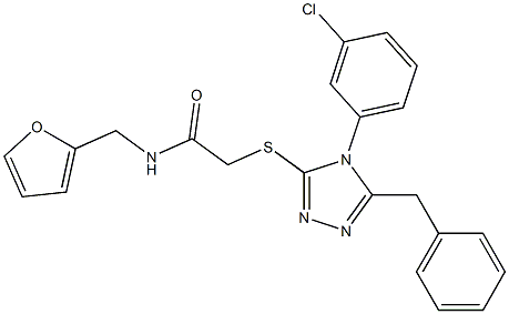 2-{[5-benzyl-4-(3-chlorophenyl)-4H-1,2,4-triazol-3-yl]sulfanyl}-N-(2-furylmethyl)acetamide 结构式