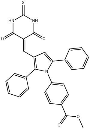 methyl 4-{3-[(4,6-dioxo-2-thioxotetrahydro-5(2H)-pyrimidinylidene)methyl]-2,5-diphenyl-1H-pyrrol-1-yl}benzoate 结构式