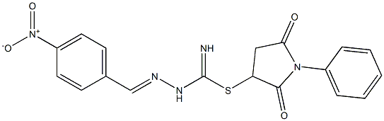 2,5-dioxo-1-phenyl-3-pyrrolidinyl 2-{4-nitrobenzylidene}hydrazinecarbimidothioate 结构式