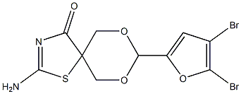2-amino-8-(4,5-dibromo-2-furyl)-7,9-dioxa-1-thia-3-azaspiro[4.5]dec-2-en-4-one 结构式