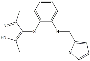 N-{2-[(3,5-dimethyl-1H-pyrazol-4-yl)sulfanyl]phenyl}-N-(2-thienylmethylene)amine 结构式