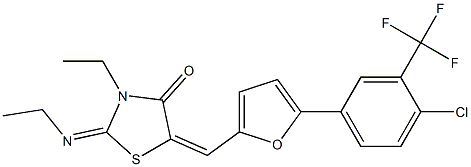 5-({5-[4-chloro-3-(trifluoromethyl)phenyl]-2-furyl}methylene)-3-ethyl-2-(ethylimino)-1,3-thiazolidin-4-one 结构式