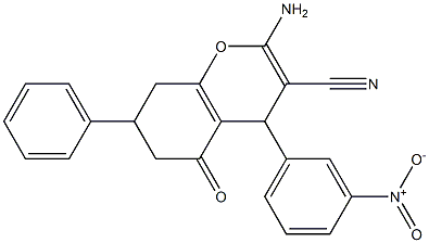 2-amino-4-{3-nitrophenyl}-5-oxo-7-phenyl-5,6,7,8-tetrahydro-4H-chromene-3-carbonitrile 结构式
