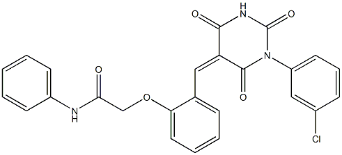 2-{2-[(1-(3-chlorophenyl)-2,4,6-trioxotetrahydro-5(2H)-pyrimidinylidene)methyl]phenoxy}-N-phenylacetamide 结构式
