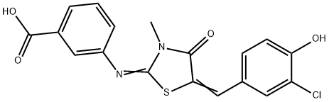 3-{[5-(3-chloro-4-hydroxybenzylidene)-3-methyl-4-oxo-1,3-thiazolidin-2-ylidene]amino}benzoic acid 结构式