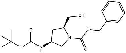 (2S,4S)-苄基4-((叔丁氧羰基)氨基)-2-(羟甲基)吡咯烷-1-羧酸酯 结构式