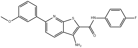 3-amino-N-(4-fluorophenyl)-6-(3-methoxyphenyl)thieno[2,3-b]pyridine-2-carboxamide 结构式