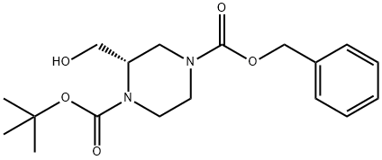 1-(叔丁基)(S)-2-(羟甲基)哌嗪4-苄基-1,4-二羧酸酯 结构式