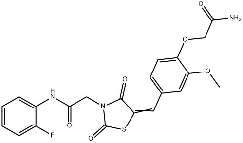 2-{5-[4-(2-amino-2-oxoethoxy)-3-methoxybenzylidene]-2,4-dioxo-1,3-thiazolidin-3-yl}-N-(2-fluorophenyl)acetamide 结构式