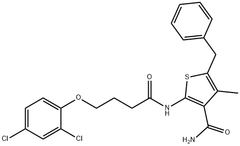 5-benzyl-2-{[4-(2,4-dichlorophenoxy)butanoyl]amino}-4-methyl-3-thiophenecarboxamide 结构式